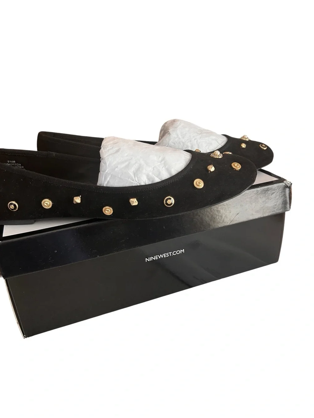 Nine West Black Studded Suede-Look Ballet Flats